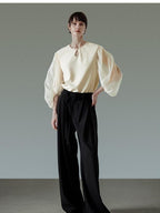 unspoken Breathable Original Loose Spliced Lantern Sleeve Pullover Polyester Blouses