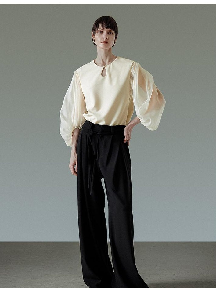 unspoken Breathable Original Loose Spliced Lantern Sleeve Pullover Polyester Blouses