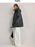 fano 90% White Duck Down Insulated Casual Straight Fit Hooded Short Warm Down Jackets