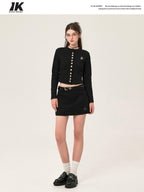 ikyou Stretch Cotton Blend Slim Fit Button 3D Applique Casual Women Knit Cardigans