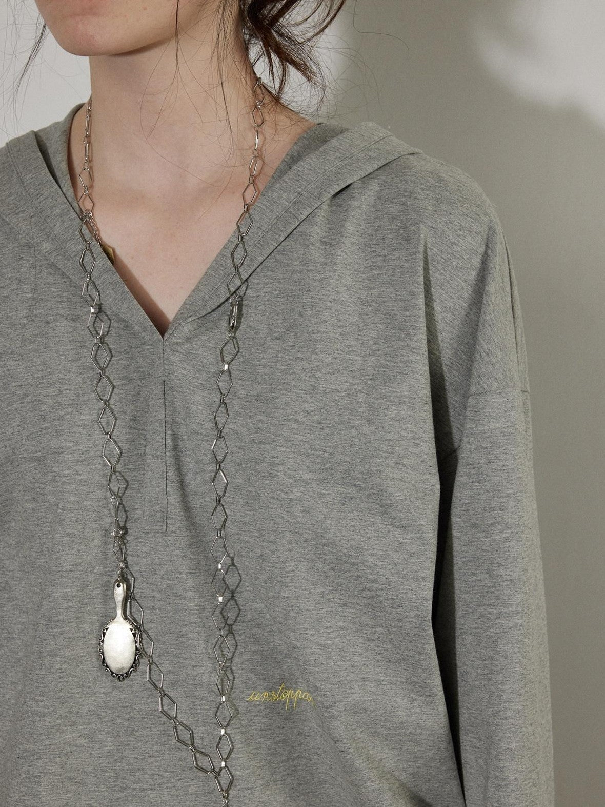 Lofi choose Cozy Loose Fit V-neck Hooded Commuter Style Women Green Gray Hoodie
