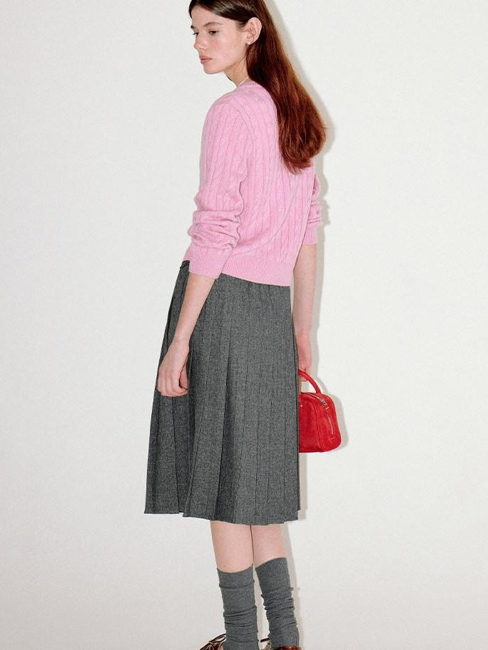 fano Thermal Wool Blend Straight Fit Round Neck Single Button Women Knit Cardigans