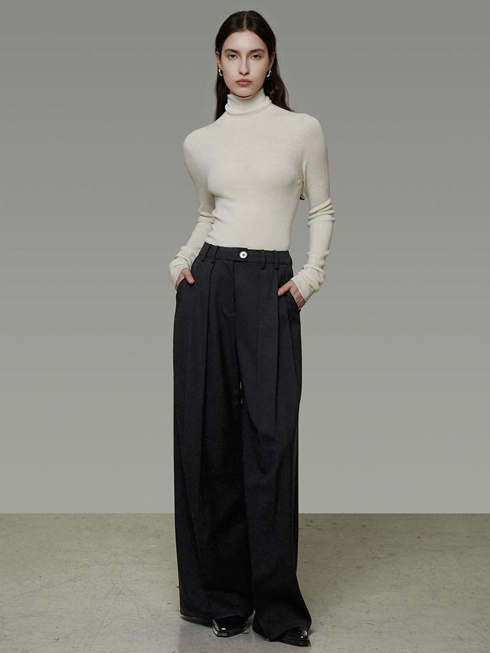 unspoken High Waist Pleated Skin Friendly Breathable Minimal Commuter Black Wide Leg Pants