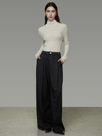 unspoken High Waist Pleated Skin Friendly Breathable Minimal Commuter Black Wide Leg Pants