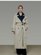 unspoken Minimalist Double Breasted Long Straight Workwear Beige Navy Trench Coats
