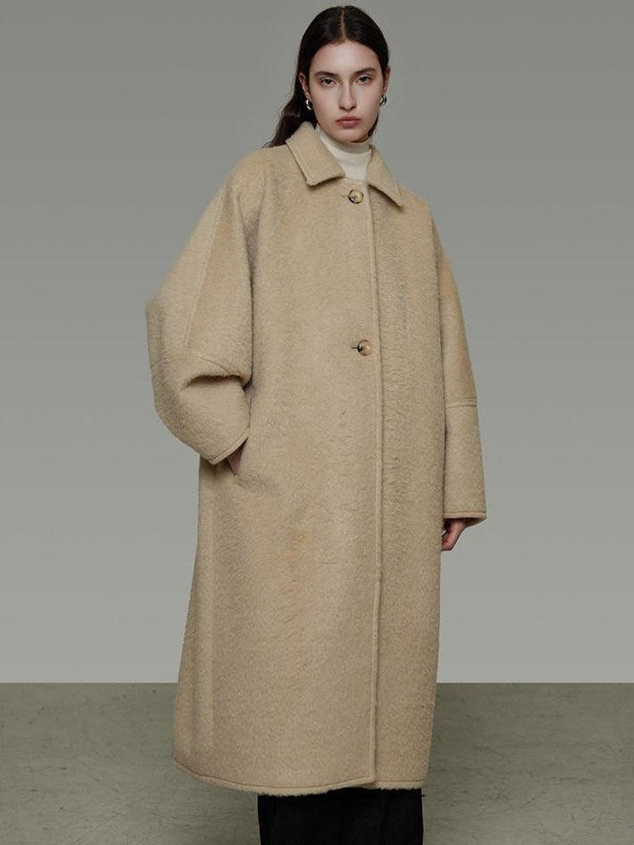 unspoken Thick Minimalist Loose Fit Structured Cut Office Light Camel Long Coats