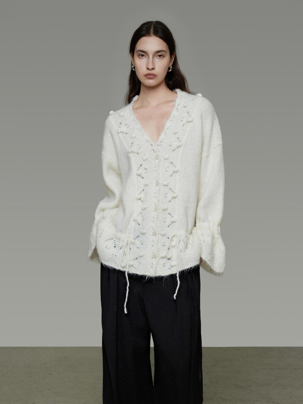 unspoken Breathable V-neck Drawstring Loose Casual Pullover Women Commuter Sweaters