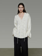 unspoken Breathable V-neck Drawstring Loose Casual Pullover Women Commuter Sweaters
