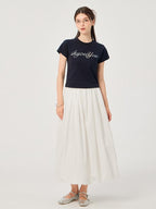ikyou Non Deforming Lined Pocket Pleated A Line Mid Waist Casual Cotton Midi Skirts
