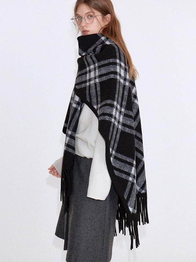 fano Cozy Warm British Plaid Unisex Large Polyester Wool Blend Scarves