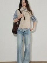 Lofi choose Soft Beige Button Front Lapel Collar Office Knit Women Cardigans