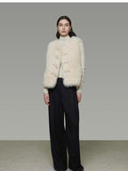 unspoken Wool Fleece Lined Single Button V-neck Tailored Workwear Beige Cropped Jackets