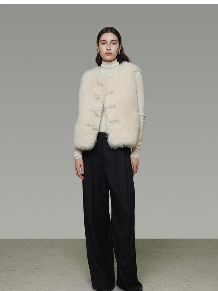 unspoken Wool Fleece Lined Single Button V-neck Tailored Workwear Beige Cropped Jackets