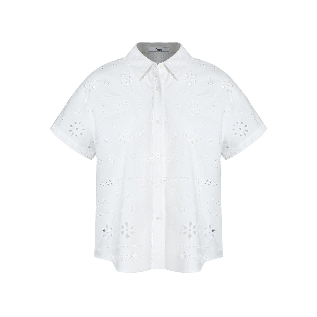fano_Pure_Cotton_Uv_Korean_Office_Straight_Short_Sleeve_Crew_Neck_Button_Blouses_MISSTT