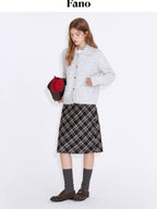 fano Cozy High Waist Wool Blend Plaid H Line Casual Women Midi Skirts