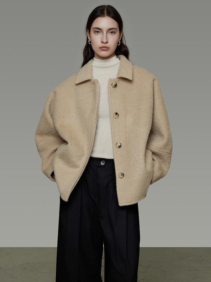 unspoken 3D Tailored Minimalist Loose Fit Office Lapel Single Breasted Camel Short Coat