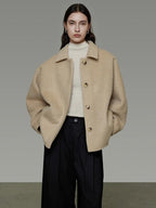 unspoken 3D Tailored Minimalist Loose Fit Office Lapel Single Breasted Camel Short Coat