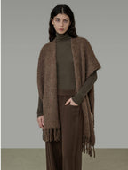 unspoken Cozy Warm Acrylic Fringe Shawl Rectangular Solid Brown Women Fashion Scarves