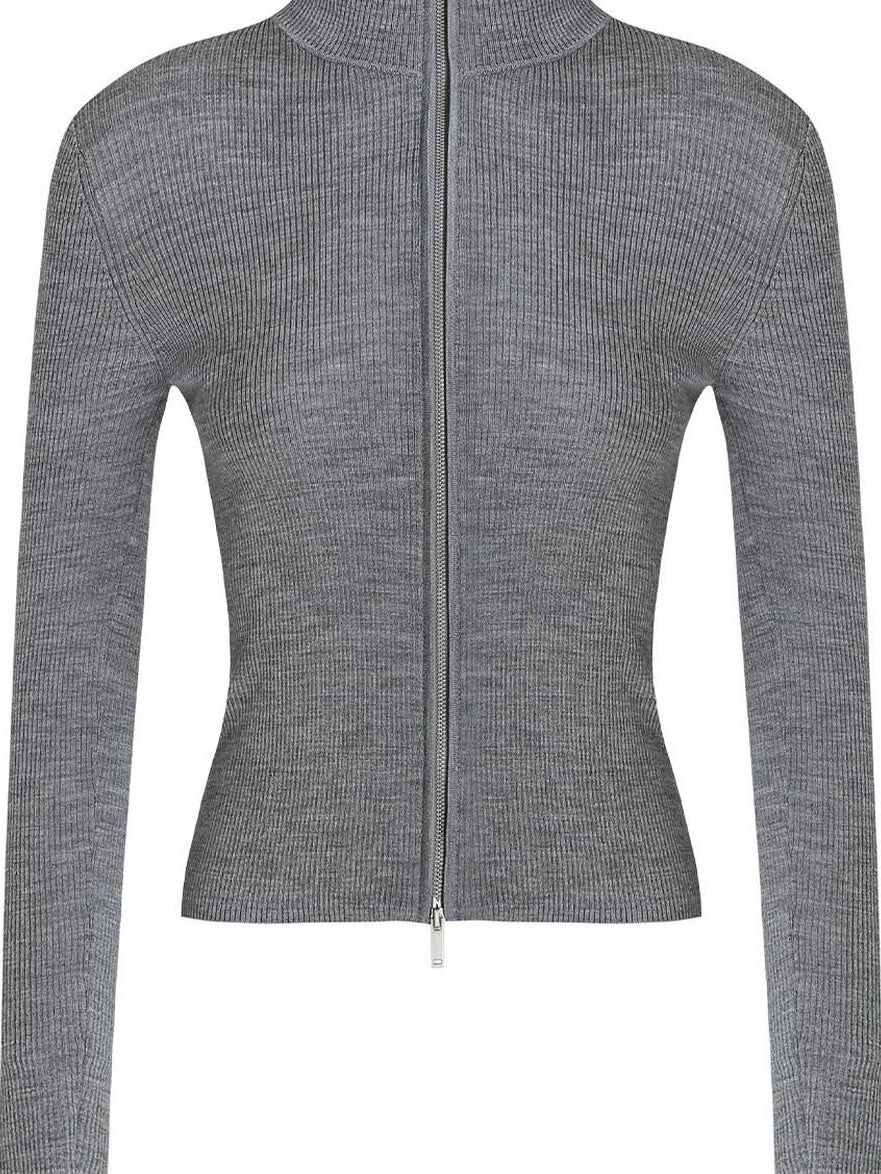 fano Cozy Lambswool Blend Zip Front Casual Fit Women Mottled Gray Knit Cardigans