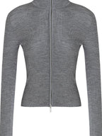fano Cozy Lambswool Blend Zip Front Casual Fit Women Mottled Gray Knit Cardigans