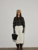Lofi choose Work Ready Loose Fit Green Plaid Button Front Long Sleeve Polyester Women Shirts