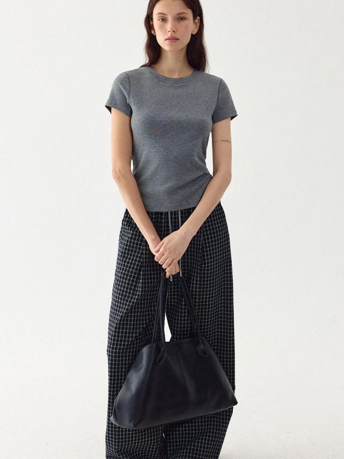 fano Cooling Lyocell Blend Korean Slim Short Sleeve Tee Basic Crop Tops