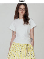 fano Soft Cotton Korean Slim Crew Neck Short Sleeve Women Crop Tee Basic Crop Tops