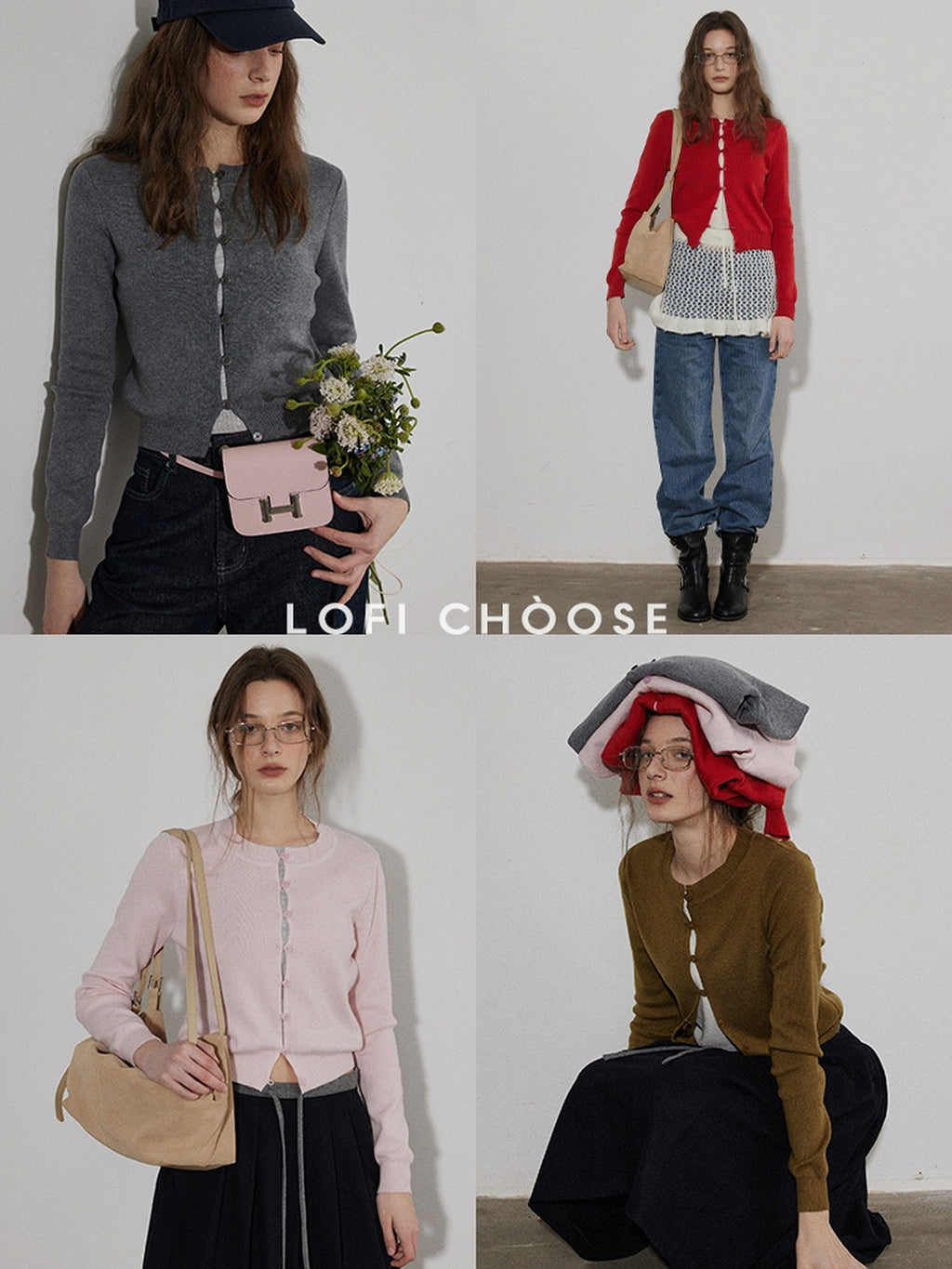 Lofi choose Cozy Button Front Relaxed Office Women Knit Long Sleeve Round Neck Cardigans