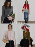 Lofi choose Cozy Button Front Relaxed Office Women Knit Long Sleeve Round Neck Cardigans