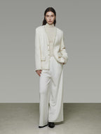 unspoken Soft Ivory Wool Blend Tailored Slim V-neck Long Sleeve Commuter Cardigans
