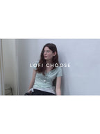 Lofi choose Comfortable V-neck Slim Fit Casual Women Dark Gray Green Short Sleeve T-Shirts
