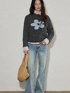 Lofi choose High Rise Vintage Wash Office Straight Detail Women Blue Flared Jeans