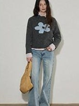 Lofi choose High Rise Vintage Wash Office Straight Detail Women Blue Flared Jeans