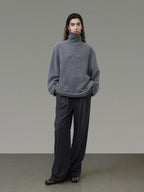 unspoken Warm Wool Blend Loose Fit Turtleneck Knitted Pullover Office Casual Gray Sweaters