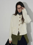Lofi choose Soft Thick Loose Solid Knit Button Crewneck Long Sleeve Office Women Cardigans