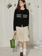 Lofi choose High Waist Vintage Pleated A Line Girly Office Apricot Polyester Midi Skirts