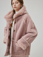 fano Warm Wool Blend Hooded Loose Patchwork Womens Commuter Long Coats