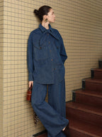 audreyyang Vintage Bow Loose Fit Cotton Lapel Patch Pocket Casual Women Denim Jackets
