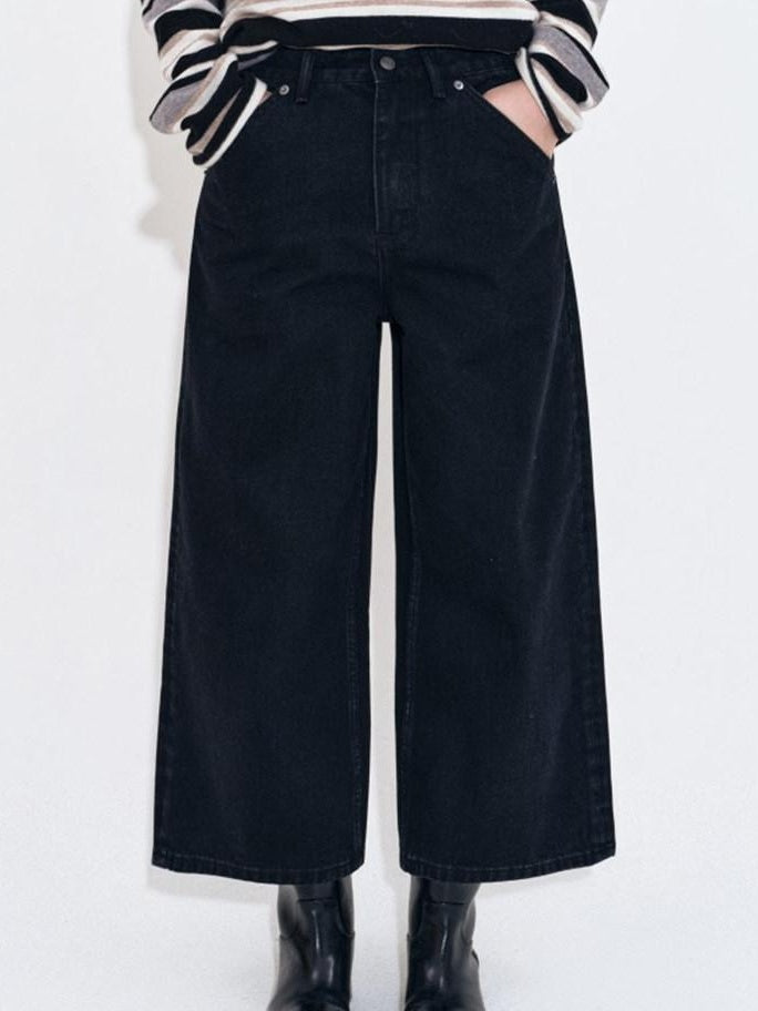 fano High Waist Cotton Button Fly Casual No Stretch Women Black Straight Leg Jeans