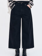 fano High Waist Cotton Button Fly Casual No Stretch Women Black Straight Leg Jeans