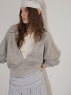 Lofi choose Cotton Blend V-neck Loose Fit Longsleeve Commuter Womens Heather Gray Sweatshirt