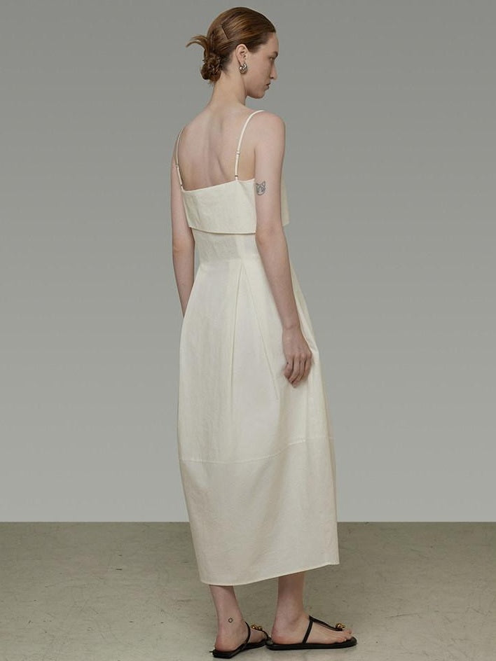 unspoken Soft Cotton High Waist A Line Irregular Hem Minimalist Workwear Maxi Dresses