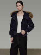unspoken Thick Cotton Hooded Oversized Minimal Commuter Navy Zippered Puffer Jackets