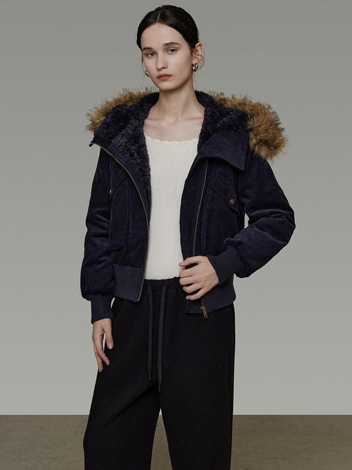 unspoken Thick Cotton Hooded Oversized Minimal Commuter Navy Zippered Puffer Jackets