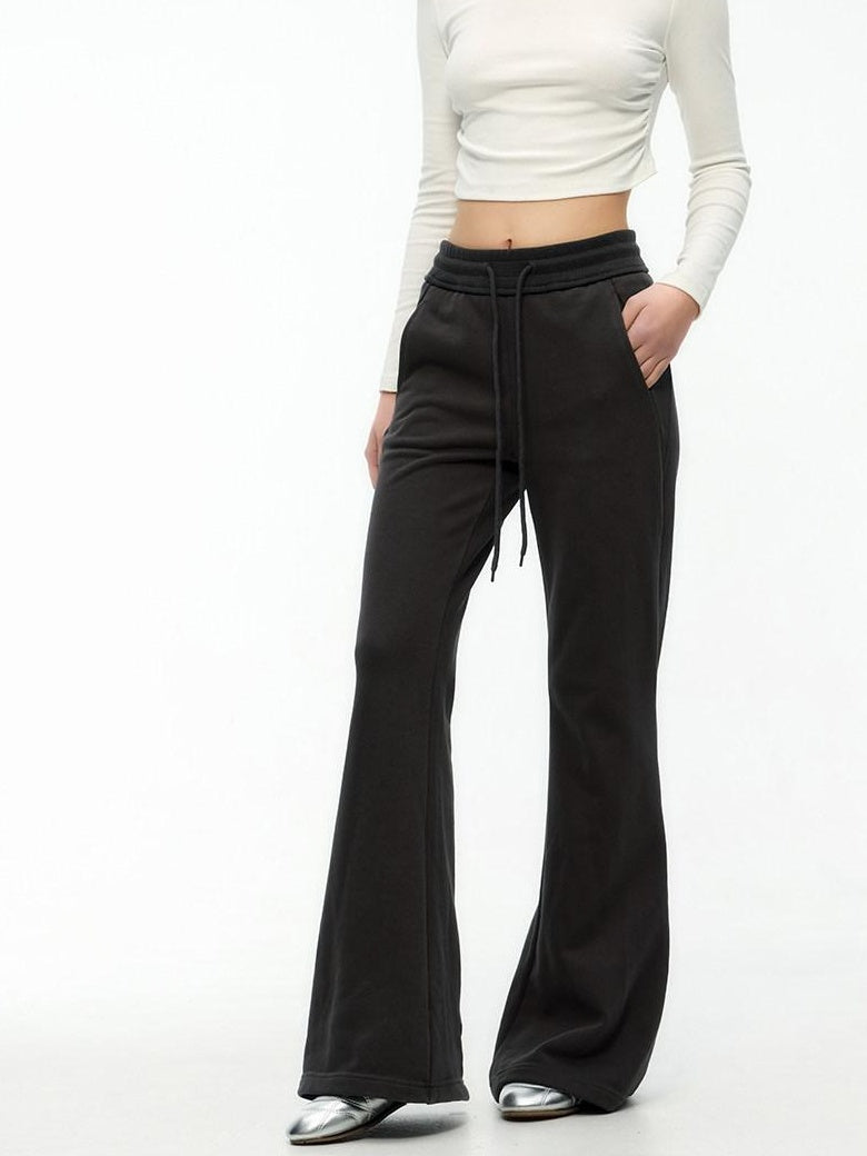 ikyou Minimal Commuter Drawstring Natural Waist Cotton Blend Wrinkle Free Flared Pants
