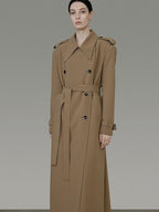 unspoken Double Breasted Straight Minimalist Office Tea Brown Longline Women Trench Coats