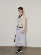 Lofi choose High Waist Cotton Comfort Pleated Loose Fit Office Women Blue Stripe Midi Skirts