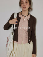 Lofi choose Two Tone Button Front Loose Fit Commuter Round Neck Women Knitwear Cardigans