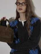 Lofi choose Soft Polyester Wool Knit Romantic Colorblock Heart Button Women Cardigans