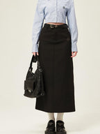 ikyou High Waist Embroidered A Line Back Slit Everyday Young Women Midi Skirts